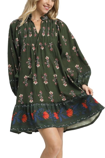 Floral Border Print Ruffle Mini Dress
