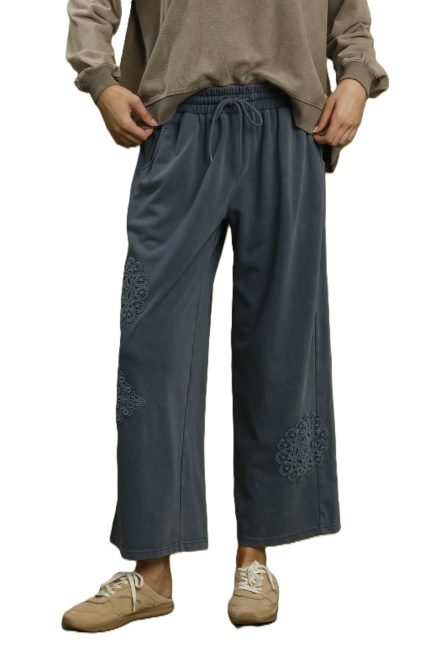 Mineral Wash Crochet Barrel Pants