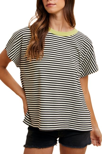 Stripe Soft Brushed Knit Dolman Sleeve Top