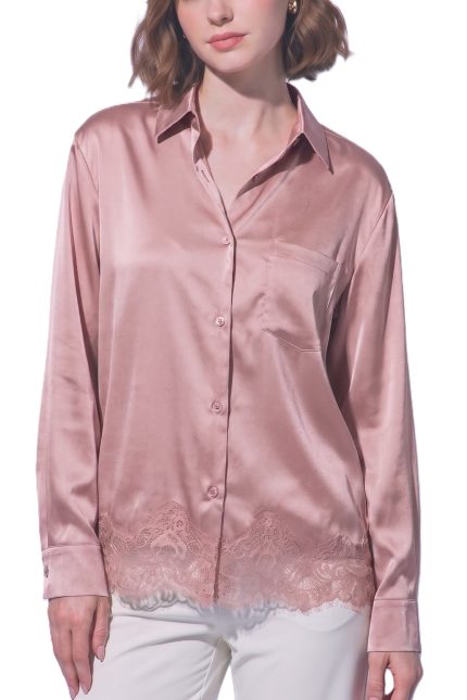 Lace Long-sleeve Satin Blouse