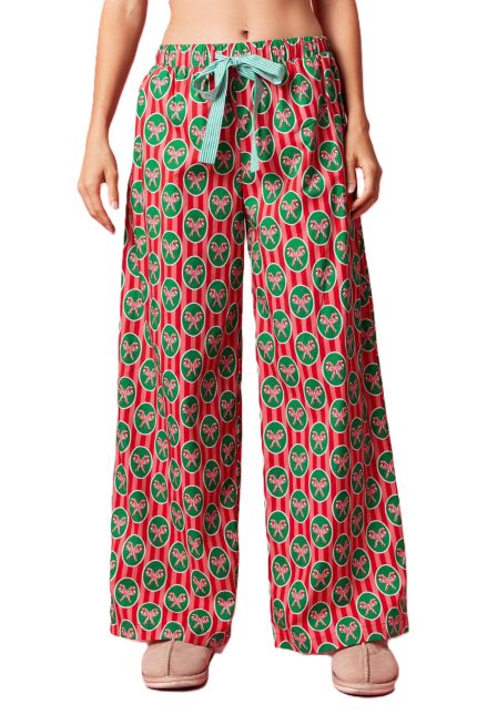 Christmas Cotton Poplin Pants W/ Stripe Waist Tie