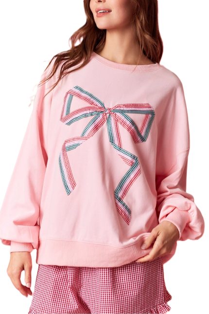 Multi Color Gingham Bow Detail Sweatshirts