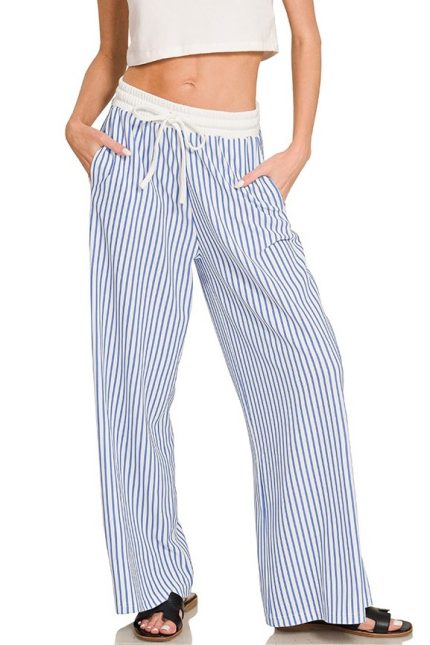 Vertical Striped Wide Leg Pants