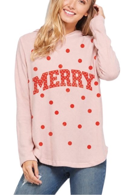 Merry Christmas Print Hoodie Long Sleeve Top