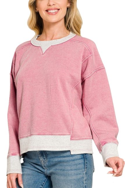 Acid Washed Fleece Contrast Trim Sweatshirts