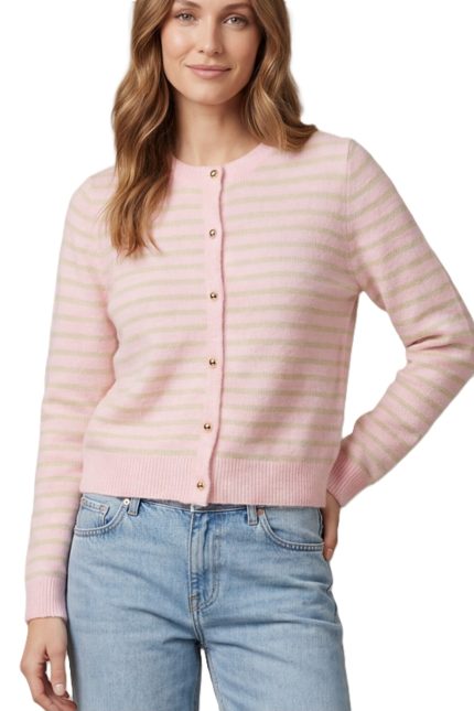 Gold Button Down Striped Knit Sweater Cardigan