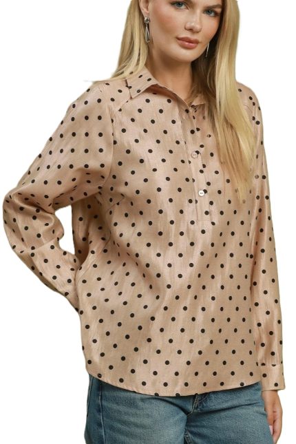 Polka Dot Satin Collared Blouse