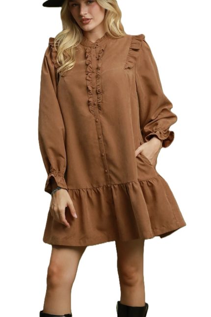 Ruffle Detail Button Front Drop Waist Dress
