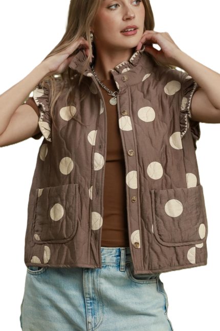 Polka Dot Quilted Ruffle Vest