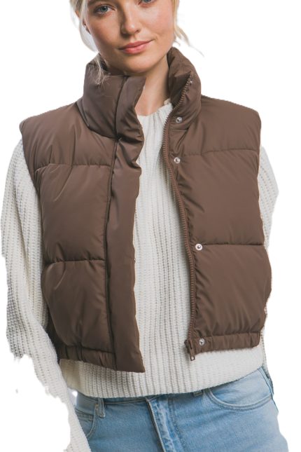 High Neck Cropped Puffer Vest