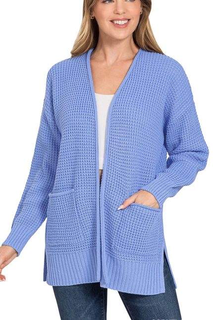 Low Gauge Waffle Open Cardigan Sweater