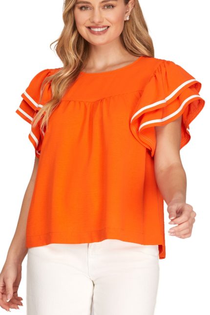 Ruffle Sleeve Game Day Woven Top
