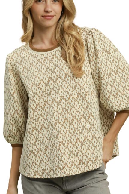 Floral Jacquard Puff Sleeve Top