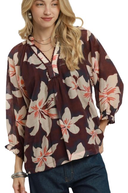 Floral Print Split Neck Top