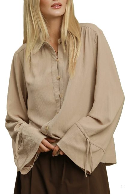 Pinstripe Button-down Tie Cuff Blouse