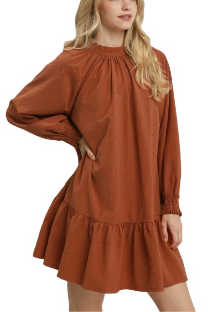 Textured Ruffle Hem Shift Dress