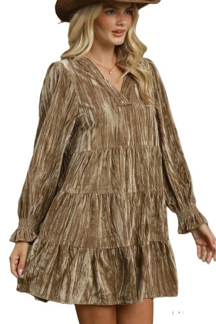 Velvet Tiered Long Sleeve Mini Dress