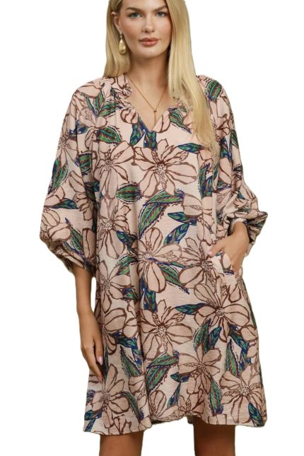 Floral Print Relaxed V-neck Shift Dress