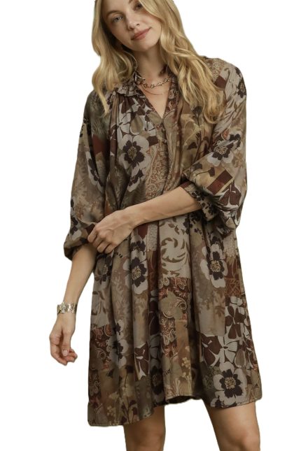 Mixed Floral Print V-split Dress