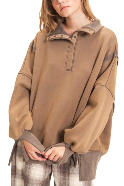 Mineral Wash Snap Collar Pullover