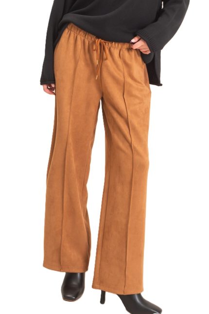 Suede Elastic Waistband Trousers
