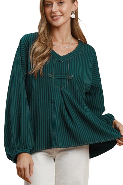 Seersucker Stripe Hi-low Blouse