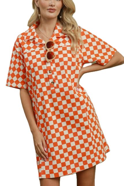 Game Day Checkered Print Collared Shift Dress