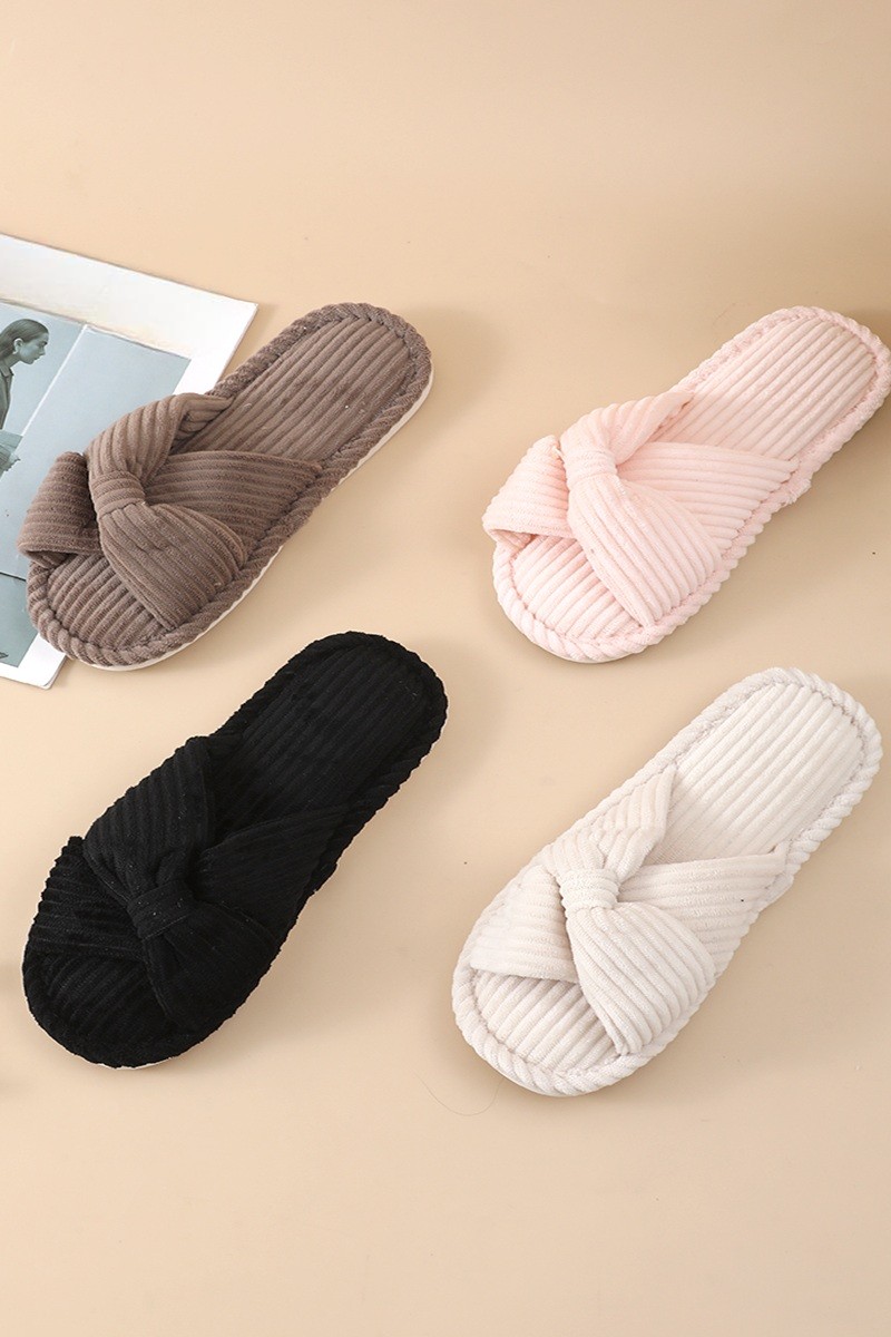 Bowknot Cozy Corduroy Slippers Pack Of 3