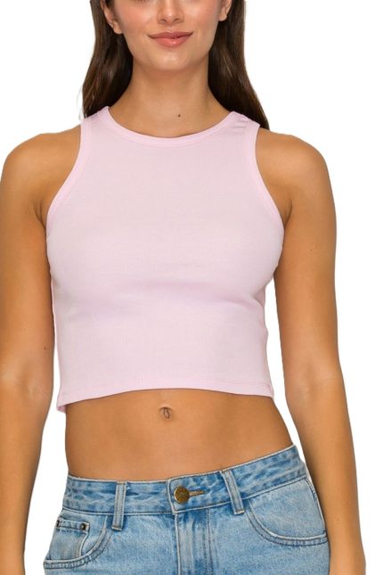Cropped High Neck Ribbed Tank Top
