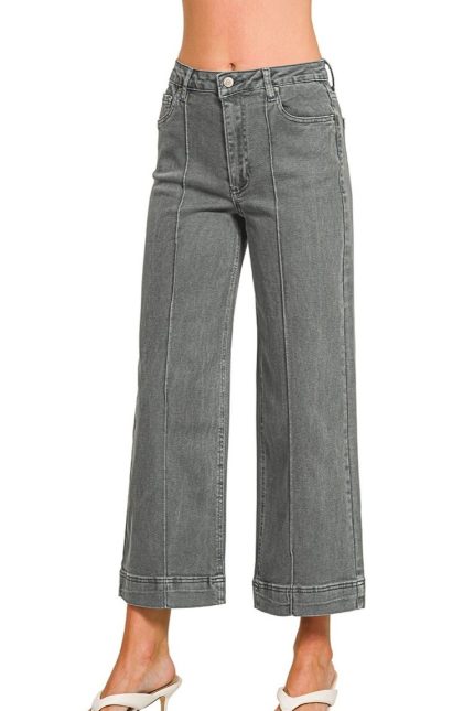 High Rise Wide Leg Pintuck Color Denim Pants