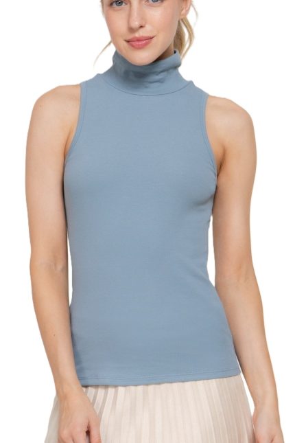 Sleeveless Turtle Neck Rib Knit Top