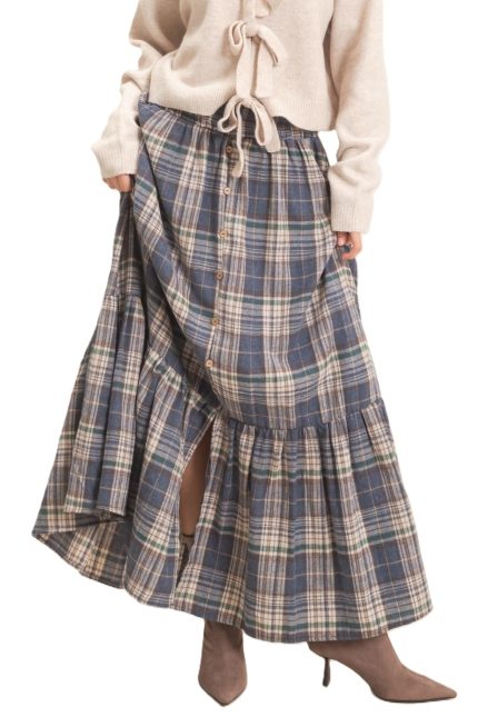 Plaid Tiered Ruffle Skirt