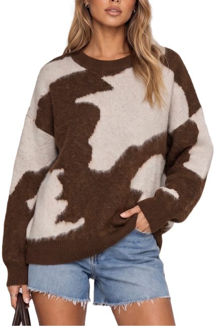 Western Cow Print Sweater