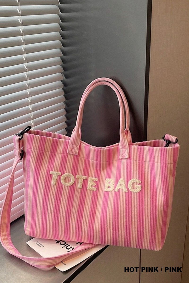 Striped Corduroy Tote Bag