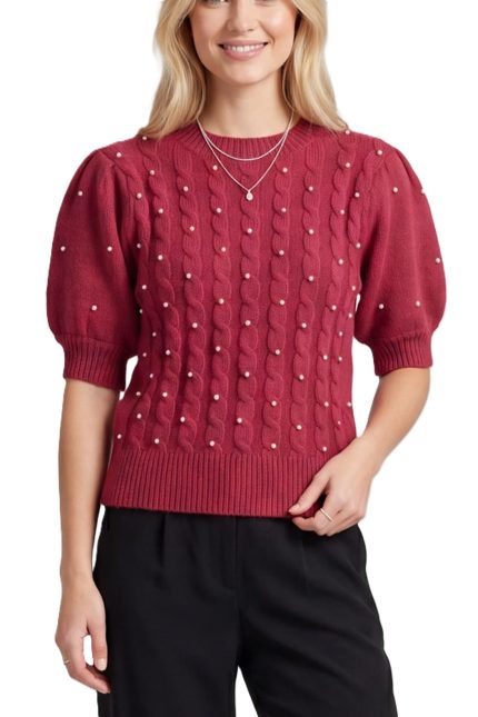 Pearl Embellished Cable Sweater Top