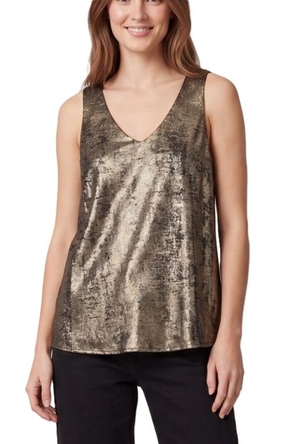 Sleeveless V-neck Metal Foil Top