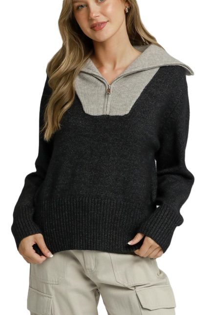Colorblock Quarter Zip Sweater