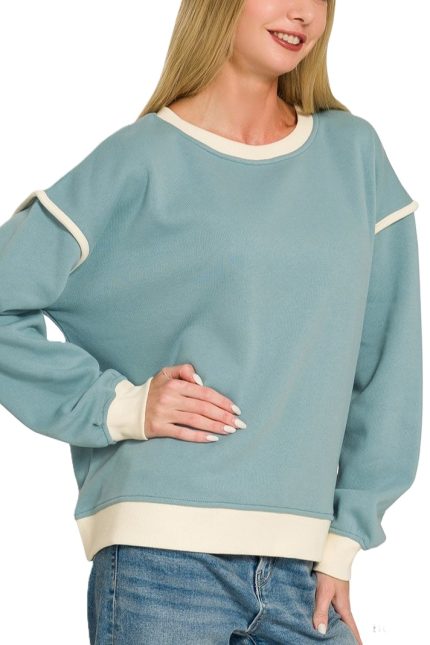 Fleece Contrast Trim Piping Detail Sweatshirts
