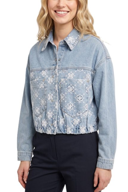 Embroidered Denim Jacket With Elastic Hem
