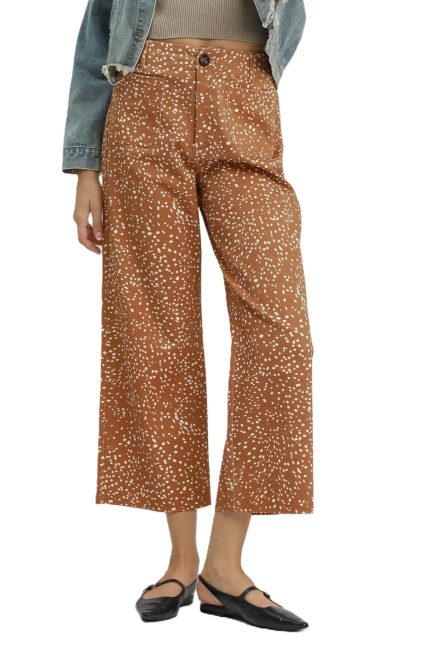 Speckled Print Cropped Wide Leg Pants