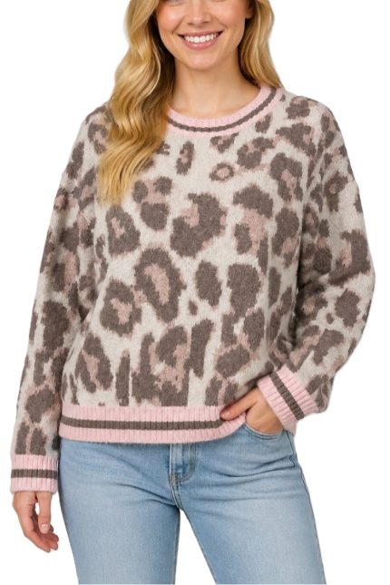 Leopard Print Contrast-trim Sweater