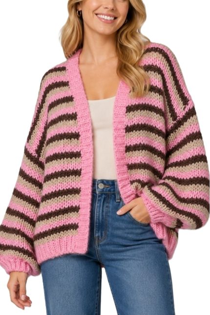 Chunky Striped Open-front Cardigan