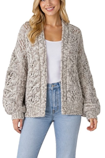 Marled Pointelle Open-front Cardigan