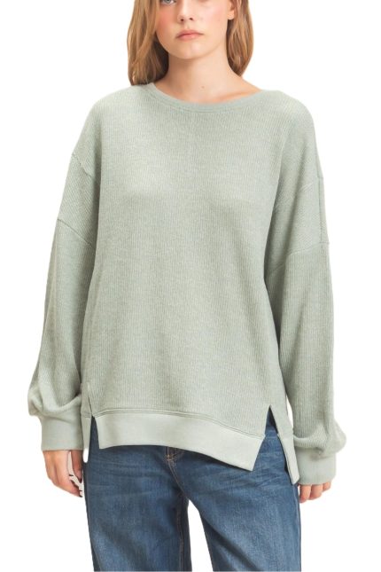 Ribbed Boat Neck Knit Top