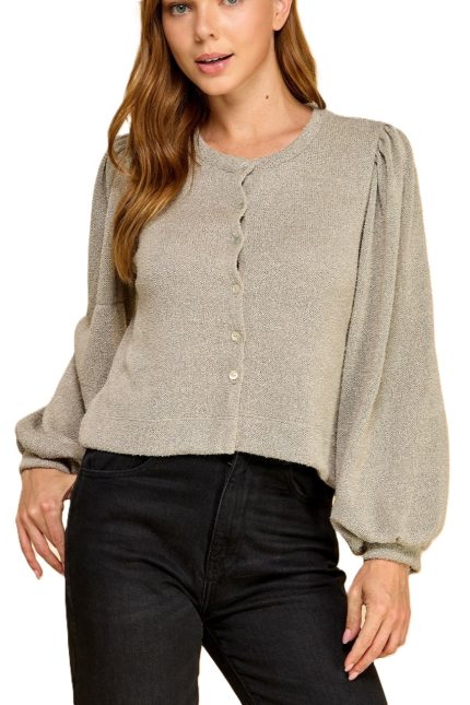 Soft Knit Button-front Balloon Sleeve Cardigan