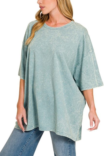 Acid Wash Cotton Drop Shoulder Boyfriend Box Tee
