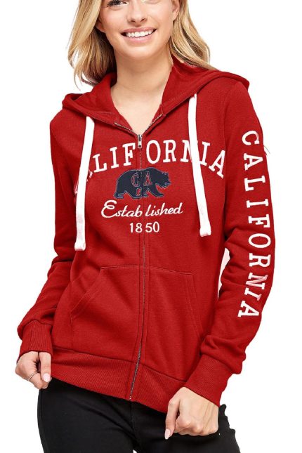 Fleece Zip Up Jacket With California Emb And Patch