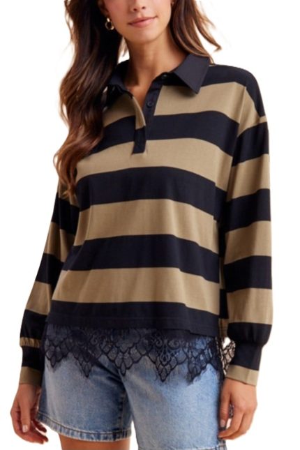 Lace Hem Striped Rugby Tee