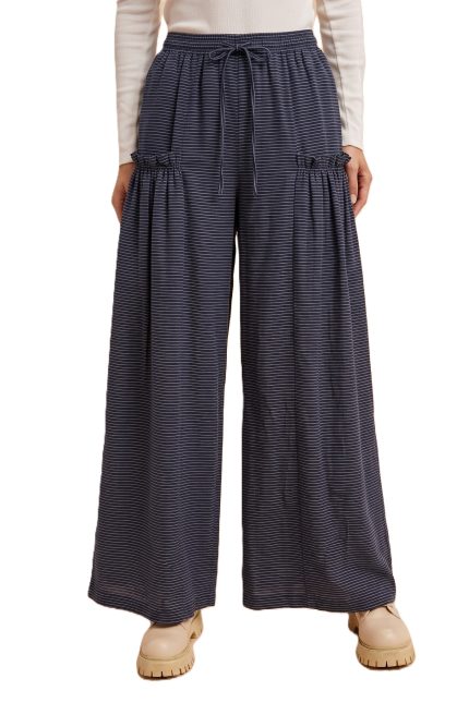 Stripe Crinkle Textured Woven Wide Leg Pants