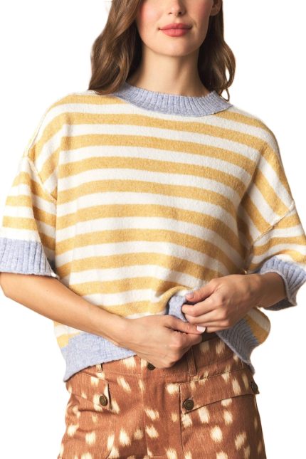 Cont Rib Stripe Oversized Short Sleeve Crop Sweater